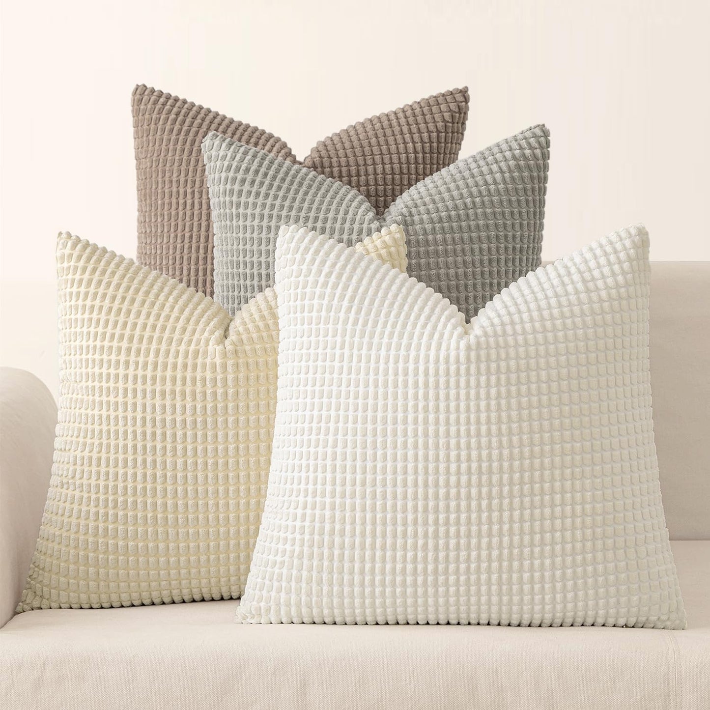 MIULEE Neutral Decorative Pillow Covers 20x20 Inch Set of 4 Rustic Boho Soft Throw Pillows